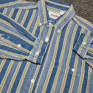 Exchange Unlimited Mens Denim Retro 90s Long Sleeve Button Striped Shirt Large